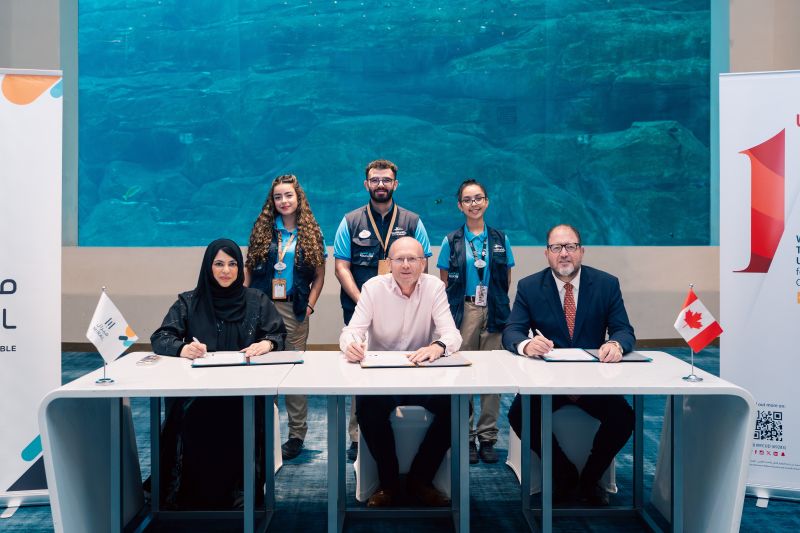 MoU signing ceremony between CUD, Miral, and SeaWorld Yas Island formalising a three-year strategic research and conservation partnership