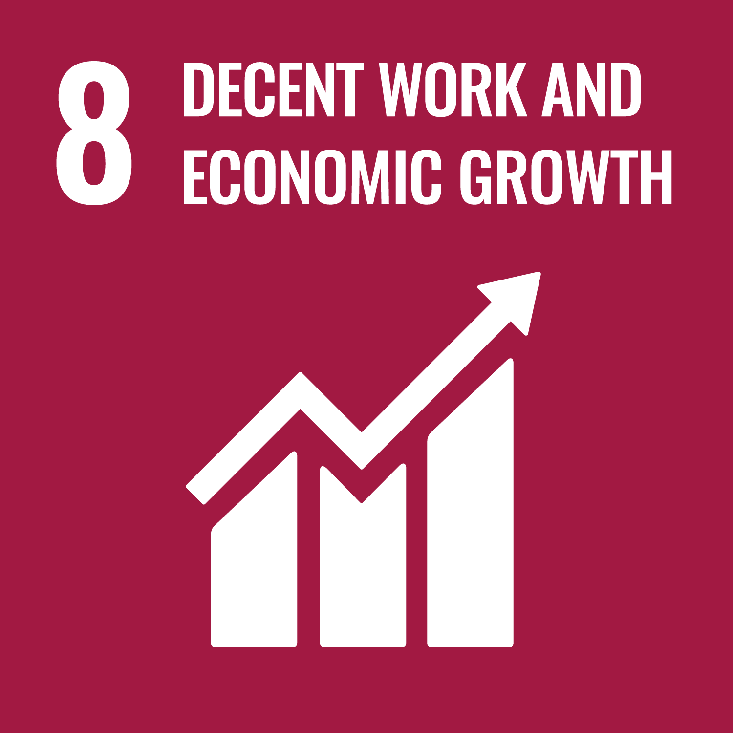 SDG 8: Promote sustained, inclusive and sustainable economic growth, full and productive employment and decent work for all (United Nations Sustainable Development Goal 8 icon)