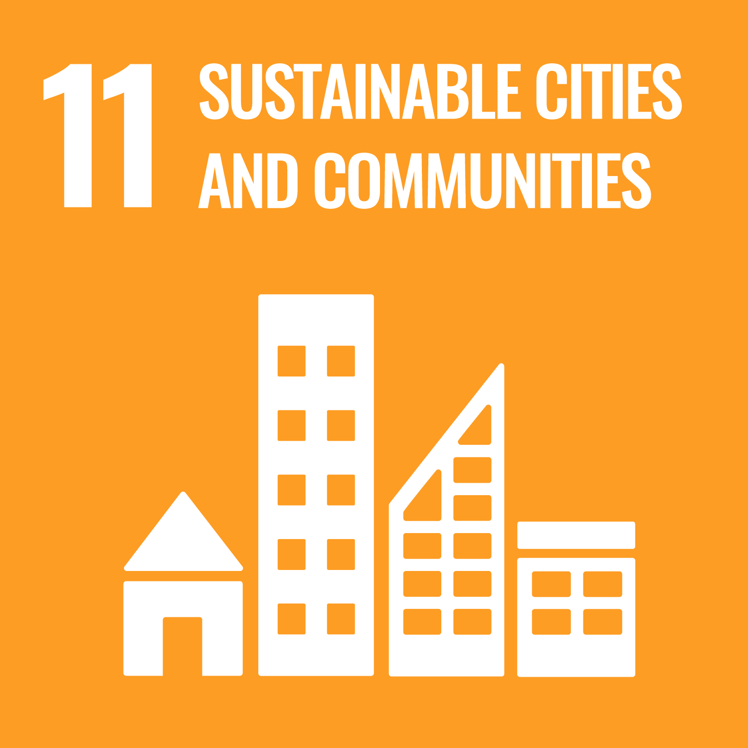 SDG 11: Make cities and human settlements inclusive, safe, resilient and sustainable (United Nations Sustainable Development Goal 11 icon)