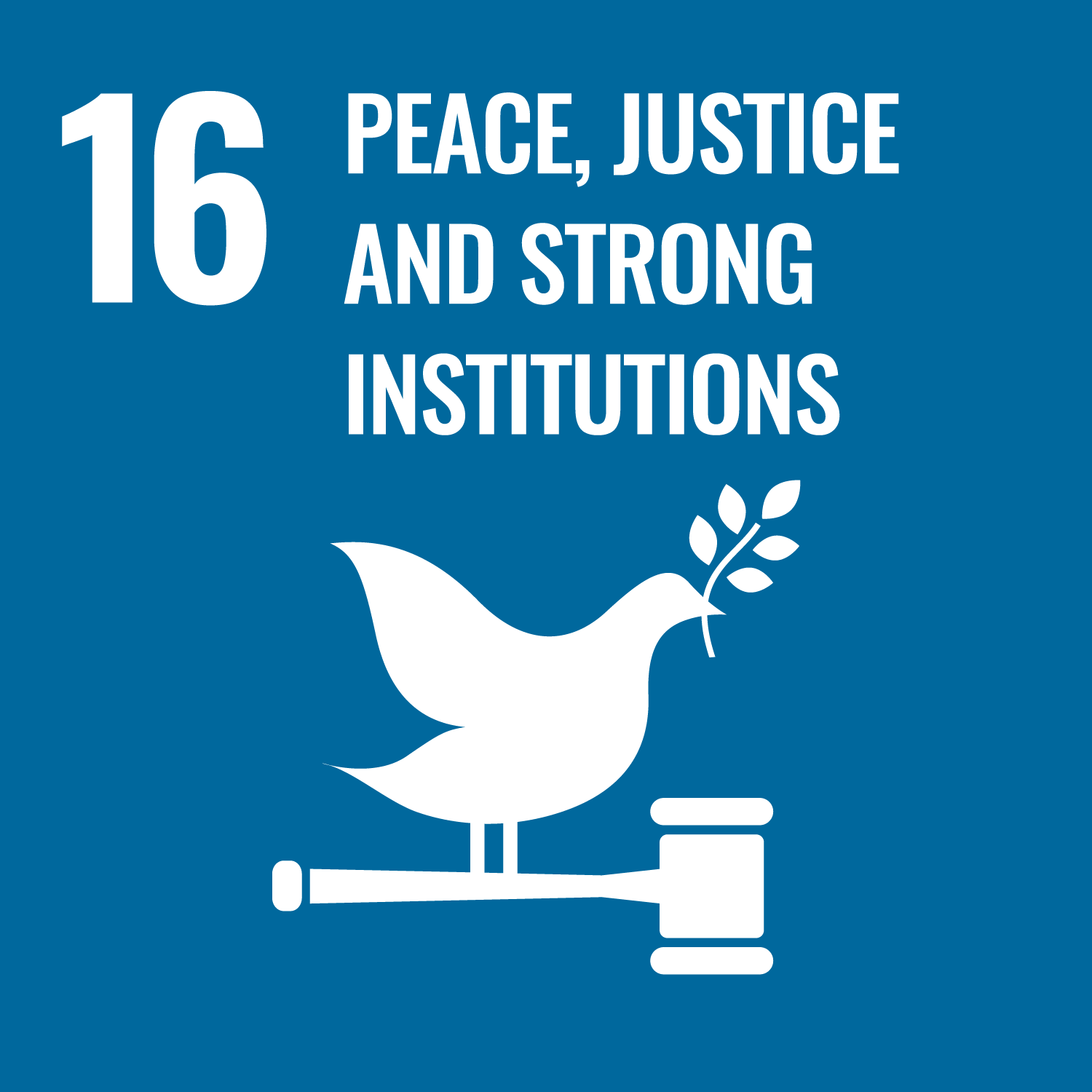 SDG 16: Promote peaceful and inclusive societies for sustainable development, provide access to justice for all and build effective, accountable and inclusive institutions at all levels (United Nations Sustainable Development Goal 16 icon)