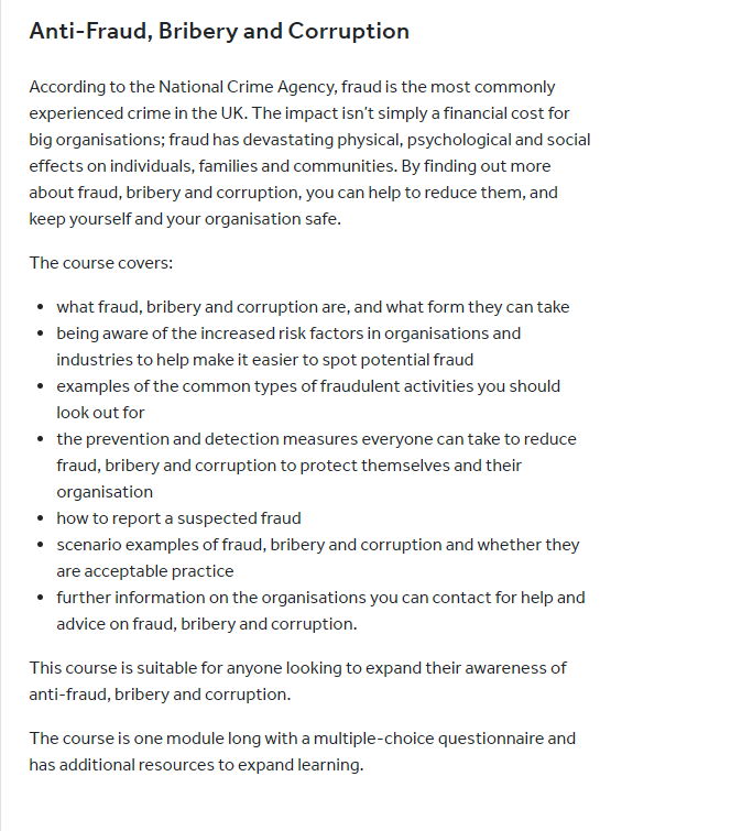 Anti-Fraud, Bribery and Corruption — TES Global course