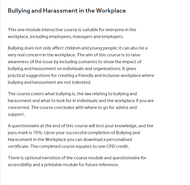 Bullying and Harassment in the Workplace — TES Global course