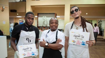 Winner Basil Ahmed, Chef Julius Mutaba, and winner Zemri Samy