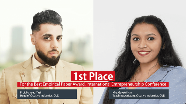 CUD’s Prof. Naveed Yasin and Gayatri Nair Win 1st Place for Best Empirical Paper Award at the International Entrepreneurship Conference
