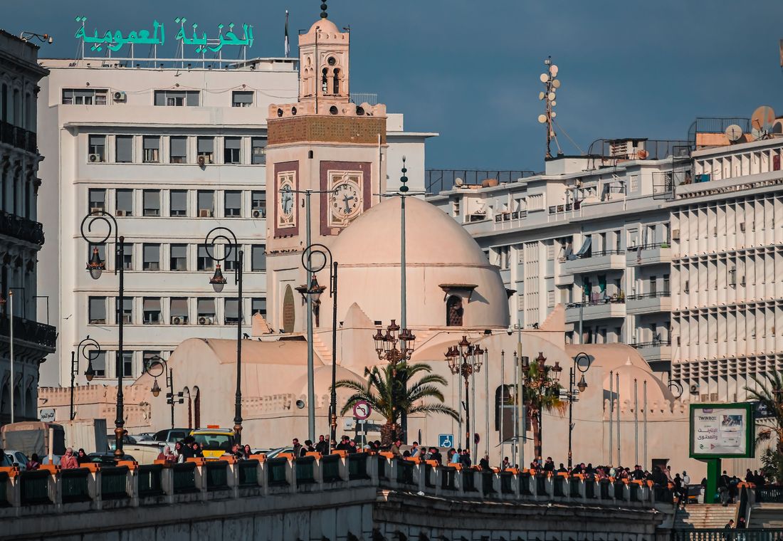 Downtown Algiers, its white civic architecture and daily life