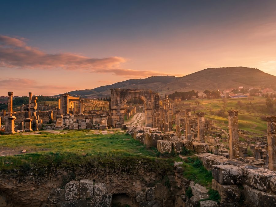 The Roman ruins of Djemila near Setif at sunset